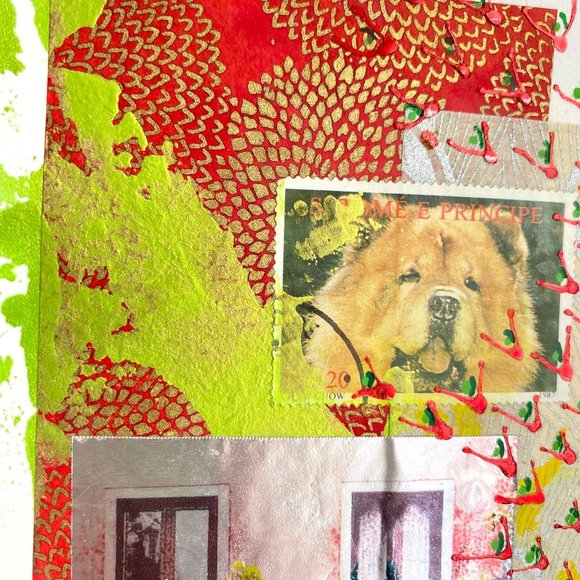 Cascade - Original Wall Art Mixed Media Collage Painting 6"x6" - Picture 4 of 9